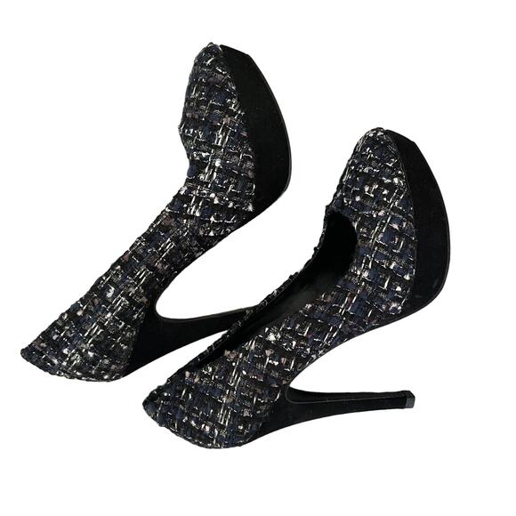 Tory Burch Academia Tweed Platform Closed Toe Stiletto Heels 7 Navy Blue New - Picture 4 of 6